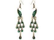 Pair Green Rhinestone Decor Bronze Tone Peacock Shape Hook Earrings Eardrops