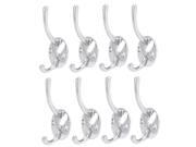 Unique Bargains 8pcs Zinc Alloy Double Hooks Wall Mount Clothes Coat Hooks Hanger