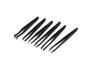 Curved Flat Pointed Straight Tip Anti static Tweezers Set Black 6 in 1