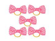 Pet Dog Cat Dots Pattern Nylon Bowknot Decoration Ponytail Hair Holder Pink 5pcs