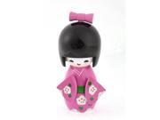 Table Ormament Japanese Girl Style Flower Pattern Wooden Craft Doll Black Pink