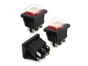 3 Pcs Red Indicator Lamp Dual SPST 6 Pins Snap In Rocker Switch w Cover
