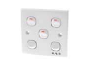White Square five Gang Light Control On Off Wall Switch Plate 10A 250V