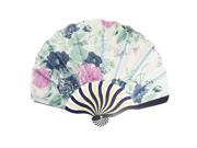 Unique Bargains Blue Pink Flowers Print Curve Bamboo handle Folded Hand Fan for Lady