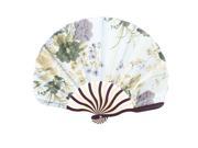Unique Bargains Green Yellow Floral Pattern Paper Cover Keyring Design Foldable Dancing Hand Fan
