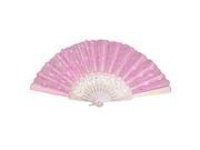 Scalloped Edge White Ribs Pink Flower Cloth Hand Fan