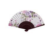 Unique Bargains Chinese Style Flower Pattern Party Dancing Fabric Folding Hand Fan White