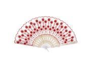 Unique Bargains Summer Portable Plastic Frame Sequins Inlaid Foldable Hand Fan Red White