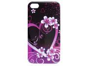 Unique Bargains Fuchsia Flowers Heart Print IMD Back Shell for iPhone 4 4G 4S