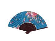 Chinese Style Floral Pattern Wedding Dancing Fabric Folding Hand Fan Blue