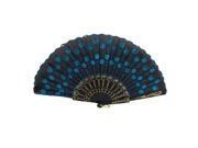 Unique Bargains Chinese Style Teal Sequins Flower Fabric Folding Hand Dancing Fan Black