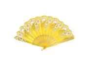 Unique Bargains Summer Portable Chinese Style Glitter Powder Decor Foldable Hand Fan Yellow
