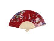 Chinese Style Floral Pattern Summer Party Wedding Fabric Folding Hand Fan Red