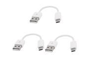 3pcs White 12.5cm 5 USB 2.0 A Male to Micro B Extension Cable Cord