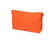 Orange Lozenge Prints Stitching Zipper Closure Cosmetic Makeup Bag for Lady