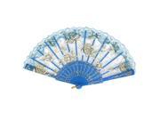 Unique Bargains Chinese Rose Pattern Dancing Wedding Party Fabric Folding Hand Fan Blue