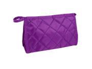 Unique Bargains Women Purple Lozenge Print Zipper Closure Sundry Cosmetic Makeup Kit Bag w Mirror
