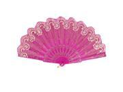 Unique Bargains Chinese Style Dancing Flower Pattern Fabric Folding Hand Held Fan Fuchsia