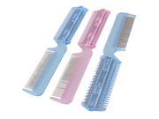 Unique Bargains 3 Pcs Blue Pink Plastic Dual End Metal Blade Hair Comb Trimmer Cutter