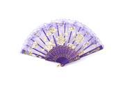 Unique Bargains Purple Frame See Through Organza Mounted Lace Rimmed Plastic Folding Fan