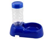 Unique Bargains Blue Plastic Double Food Bowl Water Dispenser for Dog Cat