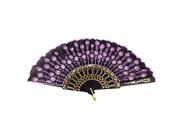 Asia Style Pink Floral Black Cloth Folding Hand Fan New