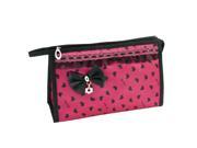 Women Flower Dangles Black Bowknot Fuchsia Nylon Cosmetic Makeup Handbag Bag