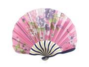 Chinese Japanese Peony Flower Floral Fabric Bamboo Folding Hand Held Fan Pink