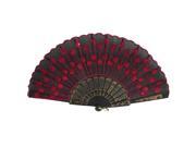 Red Sequins Embroidered Flower Fabric Folding Hand Dancing Fan Party Decor Black