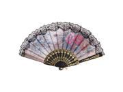 Ladies Multicolor Nylon Chinese Japanese Foldup Hand Fan w Metal Loop