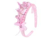 Girl Nylon Bow Tie Plastic Pearls Rhinestones Pink Slim Hairband Hair Hoop