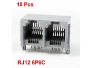 Unique Bargains 10pcs Gray RJ12 6P6C Dual Socket Modular Network LAN Ethernet PCB Jack