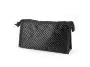 Black Zippered White Dots Printed Rectangle Cosmetic Makeup Bag Holder for Lady
