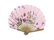Party Decor Bamboo Ribs Fabric Blooming Floral Pattern Folding Hand Fan Pink