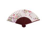 Unique Bargains Wooden Frame Floral Pattern Party Dancing Fabric Folding Hand Fan White