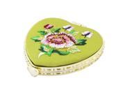 Unique Bargains Heart Shape Embroidered Flower Pattern Mini Pocket Makeup Cosmetic Mirror Yellow