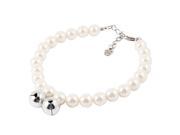 Unique Bargains Bell Detail Lobster Clasp White Faux Pearl Linked Pet Dog Necklace Collar L