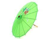 Flower Printed Bamboo Frame Green Chinese Style Oriental Umbrella Parasol 20.1