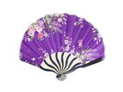 Floral Printed Curve Bamboo Handle Folded Hand Fan Purple