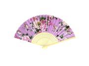 Multicolors Flowers Print Bamboo Ribs Foldable Mini Hand Fan Purple