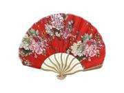 Unique Bargains Bent Bamboo Handle Flower Print Silk Blend Section Foldable Craft Hand Fan Red
