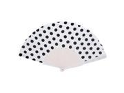 Unique Bargains Black Dot Pattern Foldaway White Shelf Cooling Hand Fan for Ladies