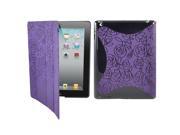 Unique Bargains Purple Black Flower Magnetic Wake Up Sleep Stand Case Smart Cover for iPad 2 3 4