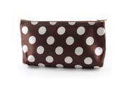 White Dots Zippered Closure Brown Cosmetic Makeup Pouch Bag for Ladies