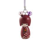 Wine Red Japanese Kokeshi Doll Double Bells Pendant Phone MP3 MP4 Strap Charm