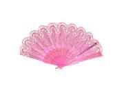 Unique Bargains Chinese Style Dancing Flower Pattern Fabric Folding Hand Held Fan Pink