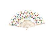 Chinese Style Plastic Ribs Assorted Color Sequins Decor Folding Hand Fan White