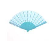 Unique Bargains Lady Dots Printed Nylon Foldable Chinese Hand Fan Aquamarine