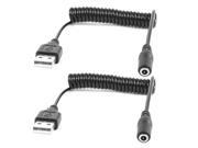 2pcs USB 2.0 Male to 3.5x1.1mm DC Jack Female Spring Coiled Charger Cable Line