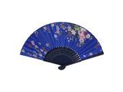 Chinese Style Floral Pattern Party Dance Fabric Folding Hand Fan Royal Blue